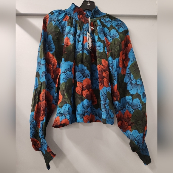 Oliphant High Neck Blouse Madrid Blue Womens Medium New - Picture 2 of 6